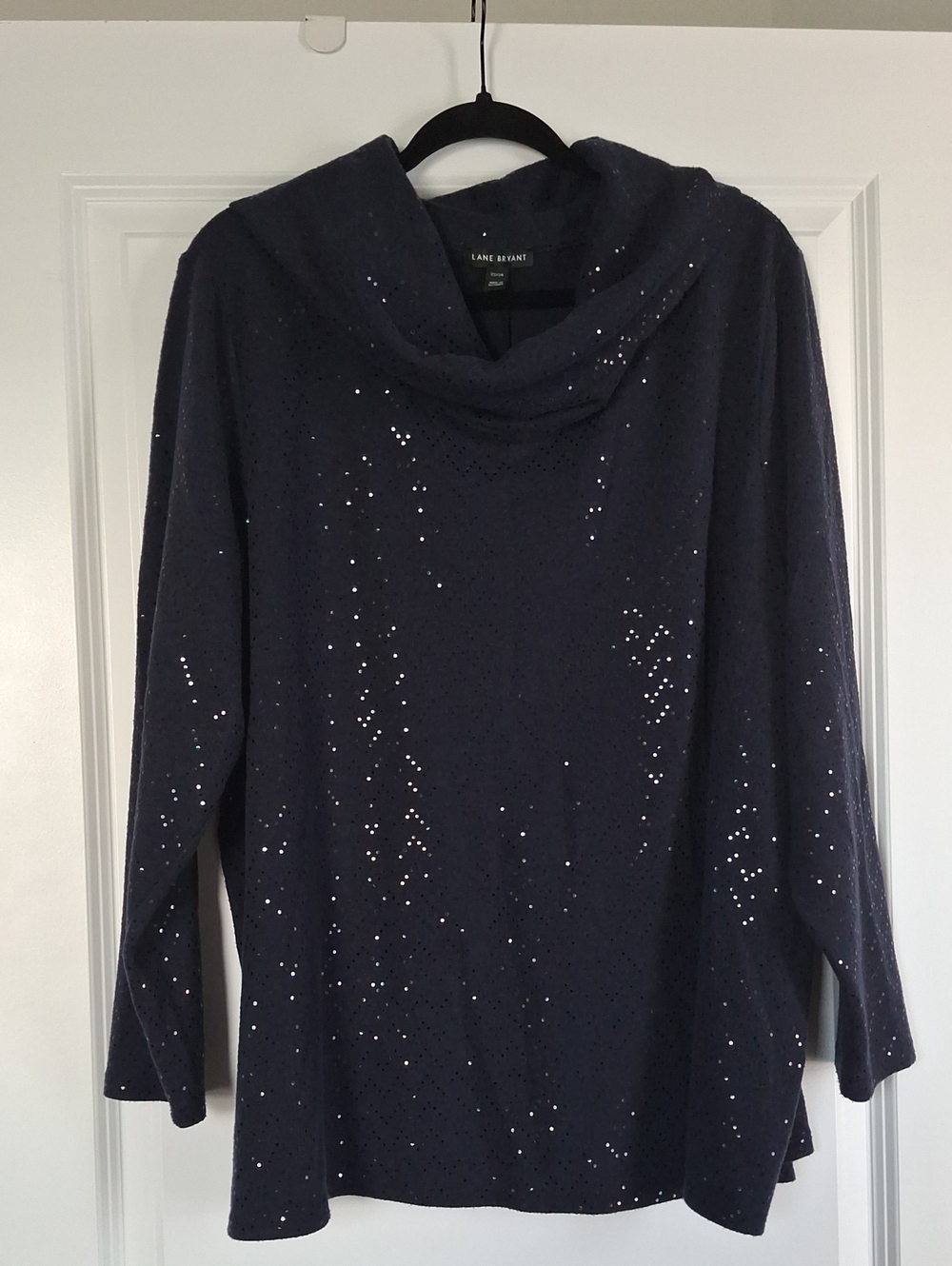 Lane Bryant Navy Sequin Cowl Neck Pullover
